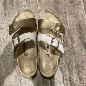 White and gold Birkenstock sandal size 40